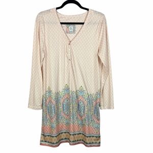 Echo Geometric Medallion Printed Soft Henley Long Sleeve Sleepwear Tunic Large